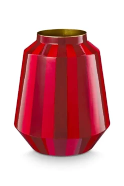 Vase Metall Streifen Dunkelrot 29cm