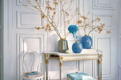 Vase Metall Streifen Hellblau/Gold 29cm