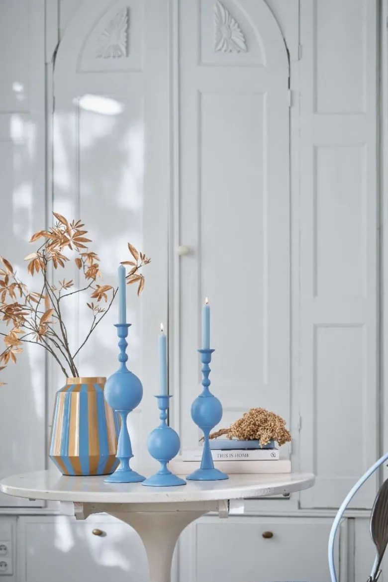 Vase Metall Streifen Hellblau/Gold 29cm
