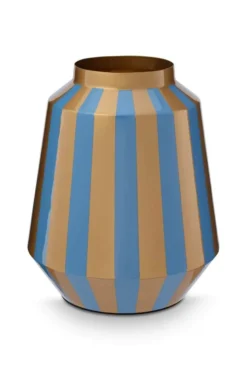 Vase Metall Streifen Hellblau/Gold 29cm