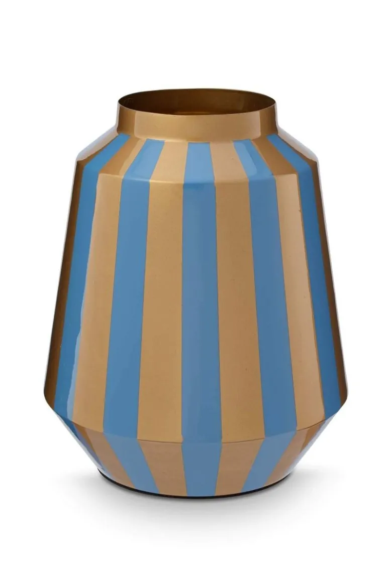 Vase Metall Streifen Hellblau/Gold 29cm