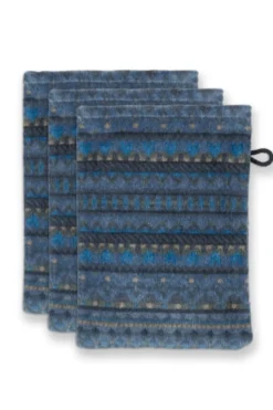 Waschlappen Set/3 Geometric Print Dunkelblau 16x22cm