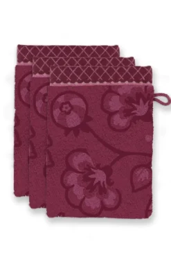 Waschlappen Set/3 Jasmin Jacquard Dunkelrosa 16x22cm