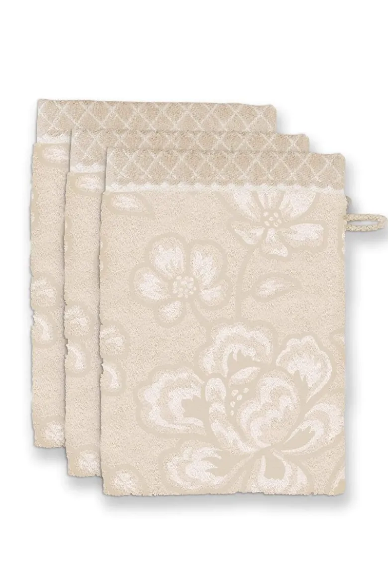 Waschlappen Set/3 Jasmin Jacquard Sand 16x22cm